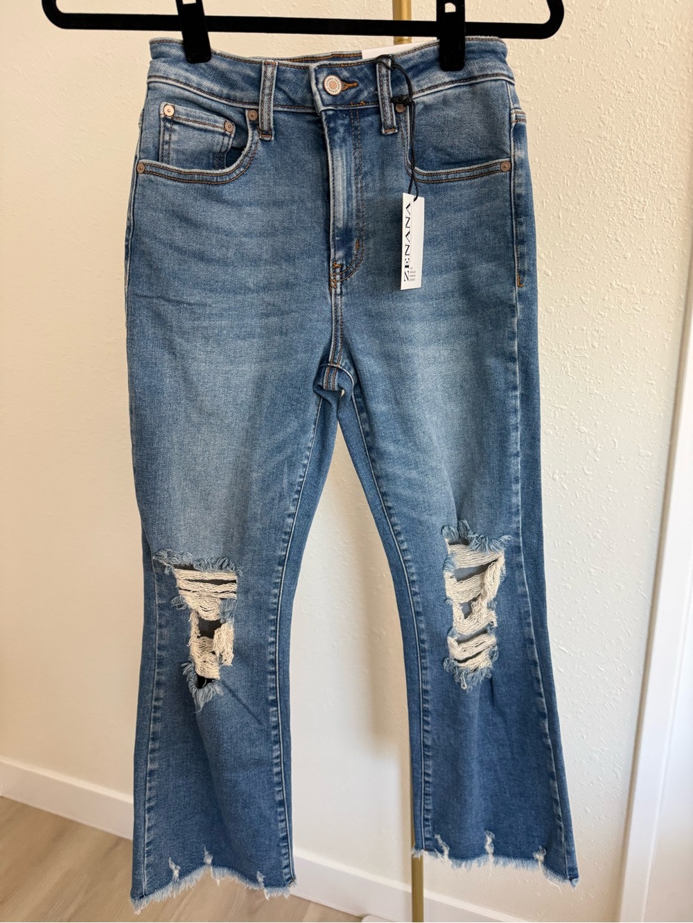 Zenana Outfitters Medium Blue Distressed Flare Jeans